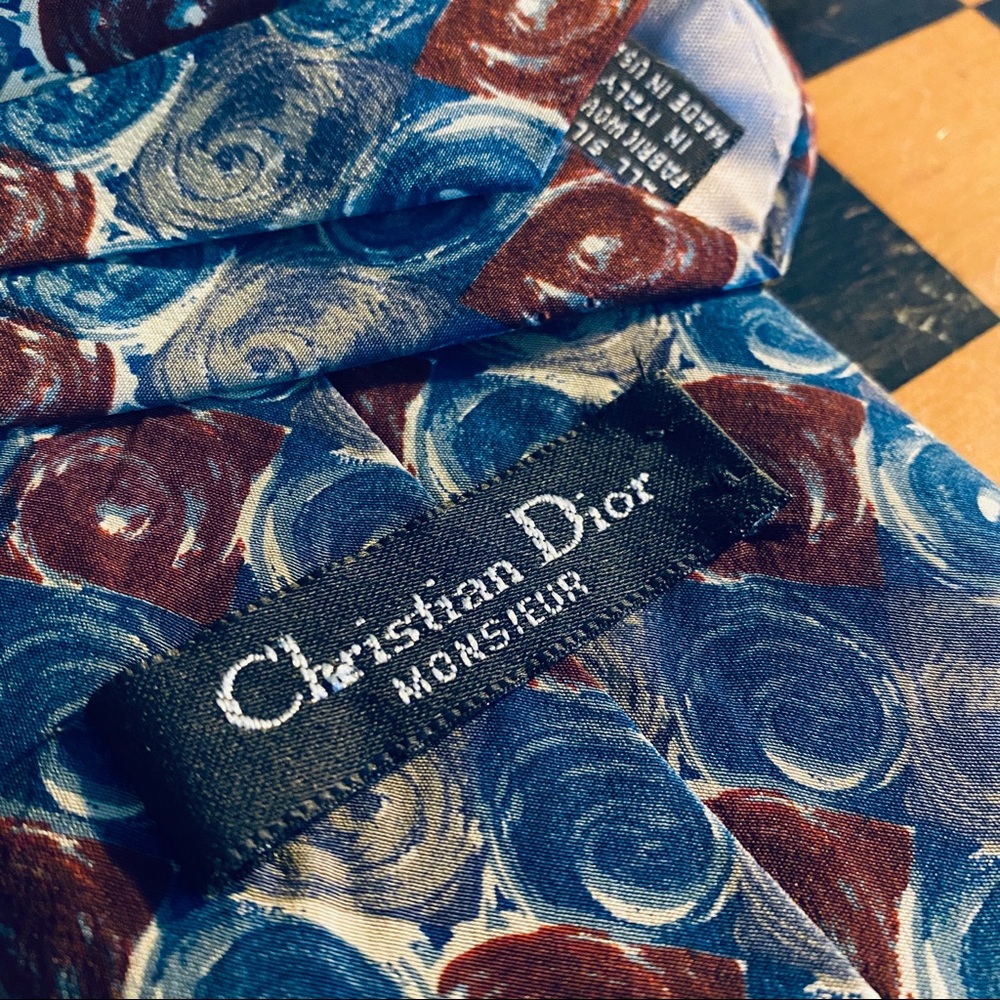 Christian Dior Blue Pattern Mens Tie